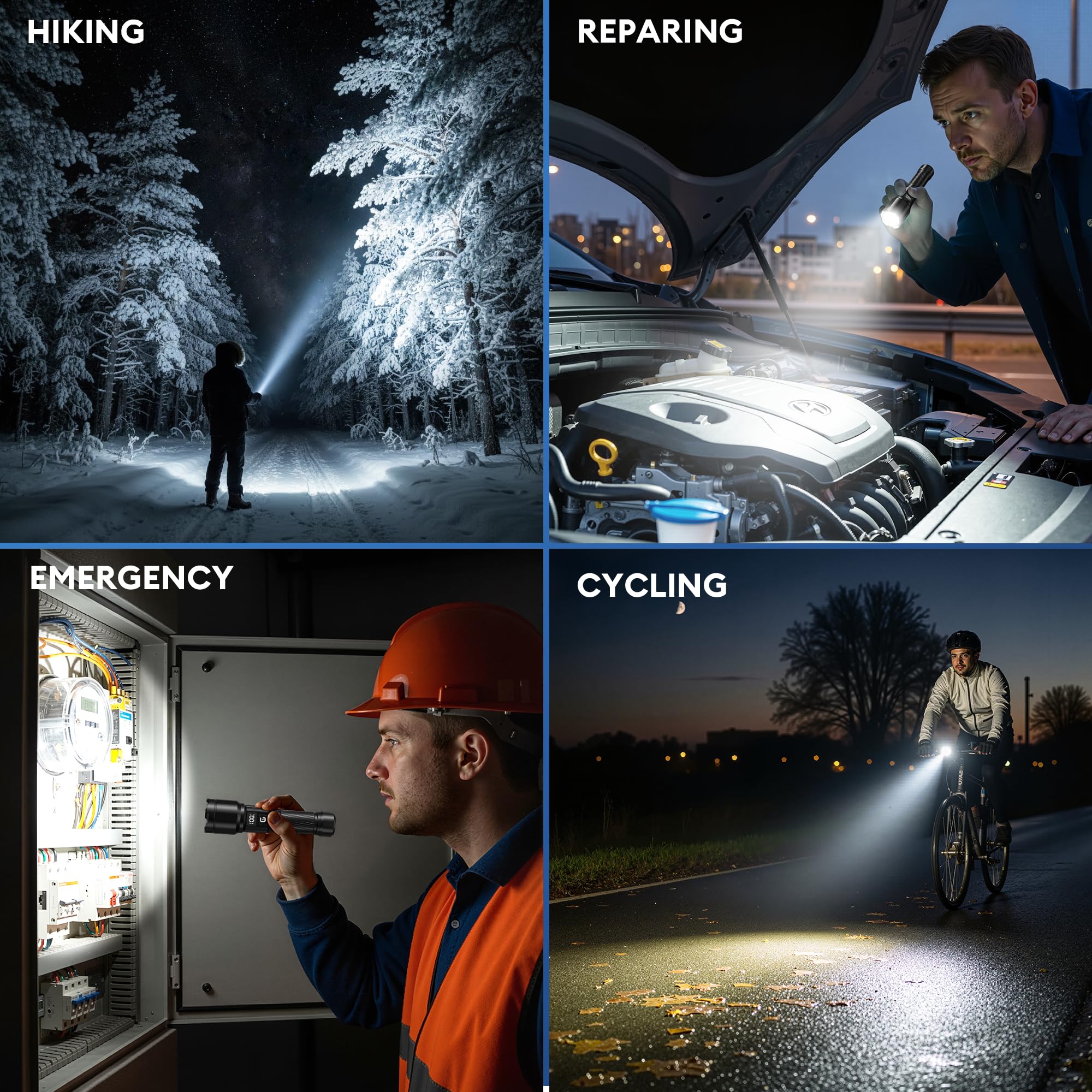 GEARLITE Taschenlampen LED Aufladbar, 6000LM LED Taschenlampe Extrem Hell mit 3 Modi, IP65 Wasserdichte Handlampe Zoomable für Camping, Wandern, Outdoor 2 Stücke 6