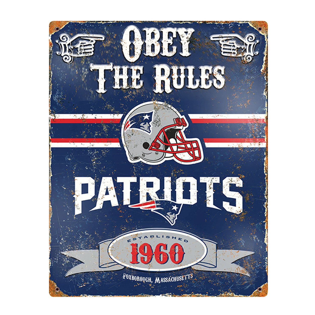 Party Animal NFL Embossed Metal Vintage New England Patriots Sign