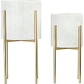 Main + Mesa Modern Boho Embossed Metal Planters with Stands, White and Gold, Set of 2 Sizes