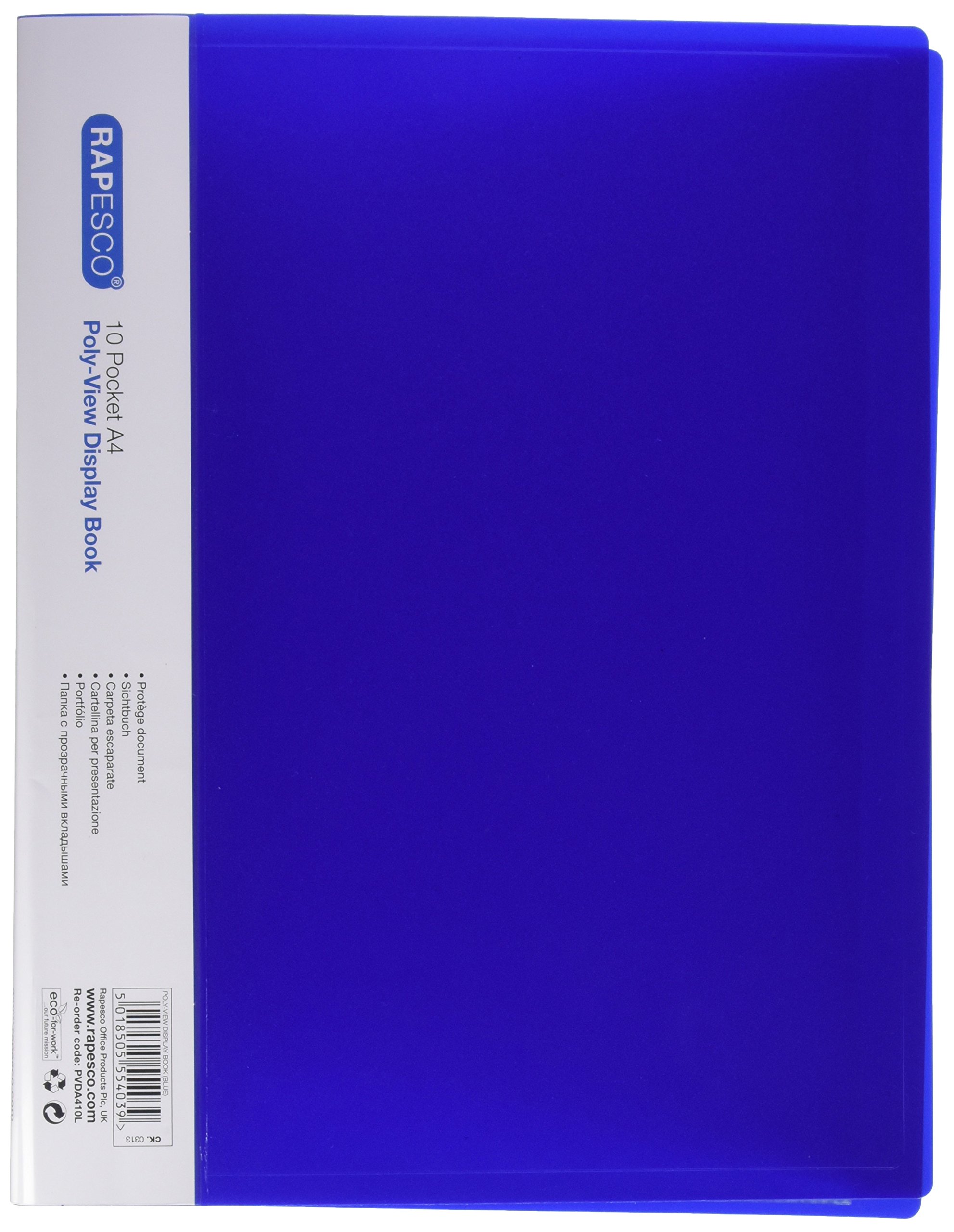 Rapesco PVDA410L 10 Pocket A4 Poly View Display Book, Blue