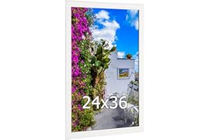 MOUDAMION Wood 24x36 Poster Frame White, Modern Natural Woodgrain 36x24in Picture Frame, Rustic Wooden 24 x 36 inch Gallery Wall Photo Poster Frame with HD Plexiglass, Horizontal Vertical Wall Mounting Display