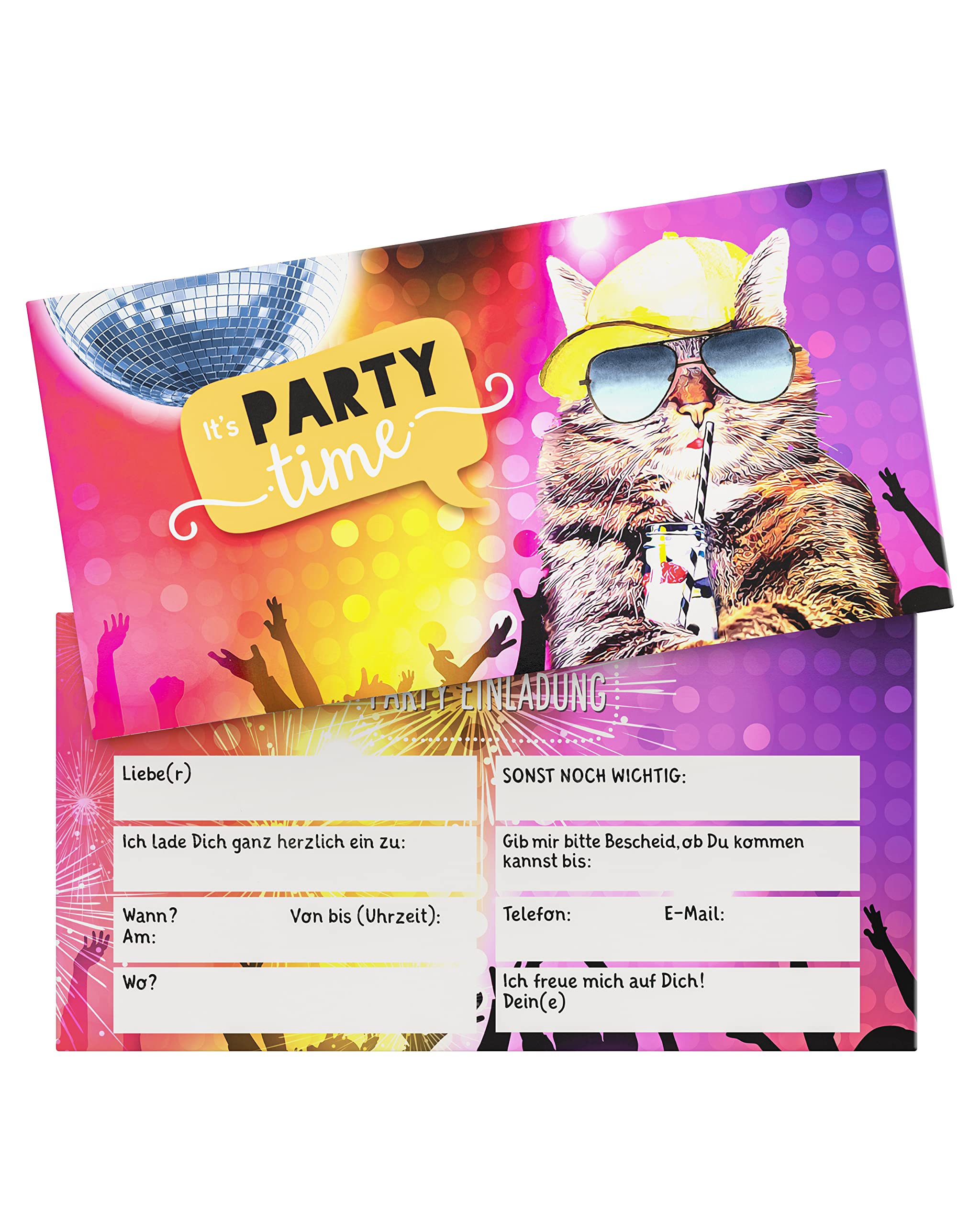 WEIDEBACH® Birthday Invitation Cards (30 Cards + 30 Envelopes) Birthday Invitation for Boys Girls Adults to fill in Funny Party Cat Invitation Card for Boys & Girls