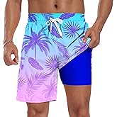 Sailwind Men Swim Trunks with Compression Liner 9" Beach Shorts Quick Dry with Zipper Pockets Board Shorts