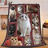 Ragdoll Cat Throw Blanket, Maine Coon Siamese Cat Blanket for Home Bedding Sofas Couch Travel Camping Flannel Soft Cozy Blankets for Lovers Gift Kids Women Men Girls Boys 40"X50"