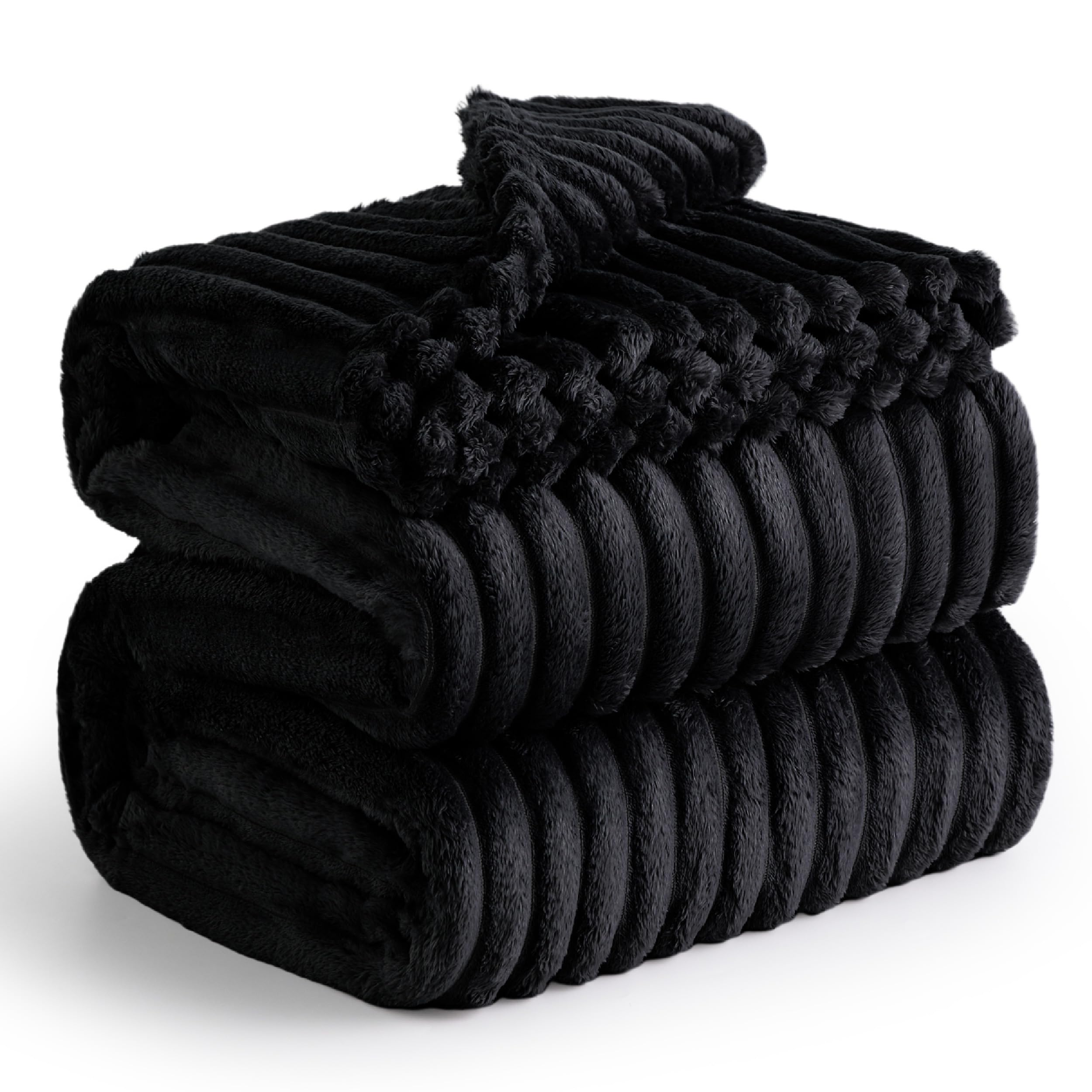 Bedsure Bed Blankets King Size - Fleece Blanket Fluffy Cosy Warm Blankets, Soft Cute Double Size Throw Gifts for Women and Girls, Black, 230x270 cm — image 1