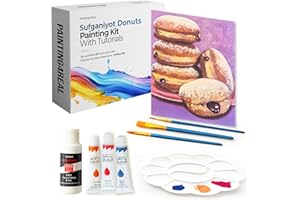 Painting4Real DIY Painting Class Kit for Adults with Video Tutorials: Learn to Paint Sufganiyot Donuts – How to Paint with Acrylics – Painting & Art Supplies – 9 Piece Acrylic Paint Set