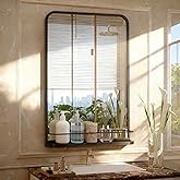 HMANGE Bathroom Mirror with Shelf for Shaving,19.7x29.9 Inch Wall-Mounted Rectangle Metal Mirror with Storage, Matte Black Va