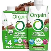 Orgain Organic Grass Fed Dairy 16g Protein Shake, Chocolate, 11oz, 4pk | Ready to drink grass-fed dairy protein, meal replacement, 20 vitamins &amp; minerals, fruits &amp; vegetables, non-GMO, gluten-free