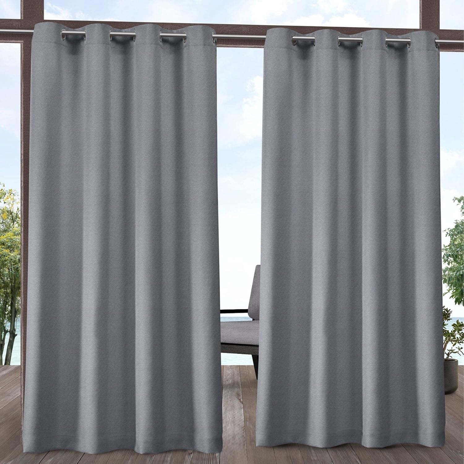 Outdoor Curtains - Exclusive Home Biscayne Indoor/Outdoor Two Tone Textured Grommet Top Curtain Panel, 54