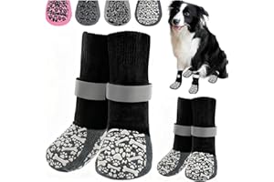 HeavenEye Dog Socks for Hardwood Floors, Anti Slip Dog Paw Protectors Shoes, Maximum Grip Prevent Licking Paws Slipping Hot C