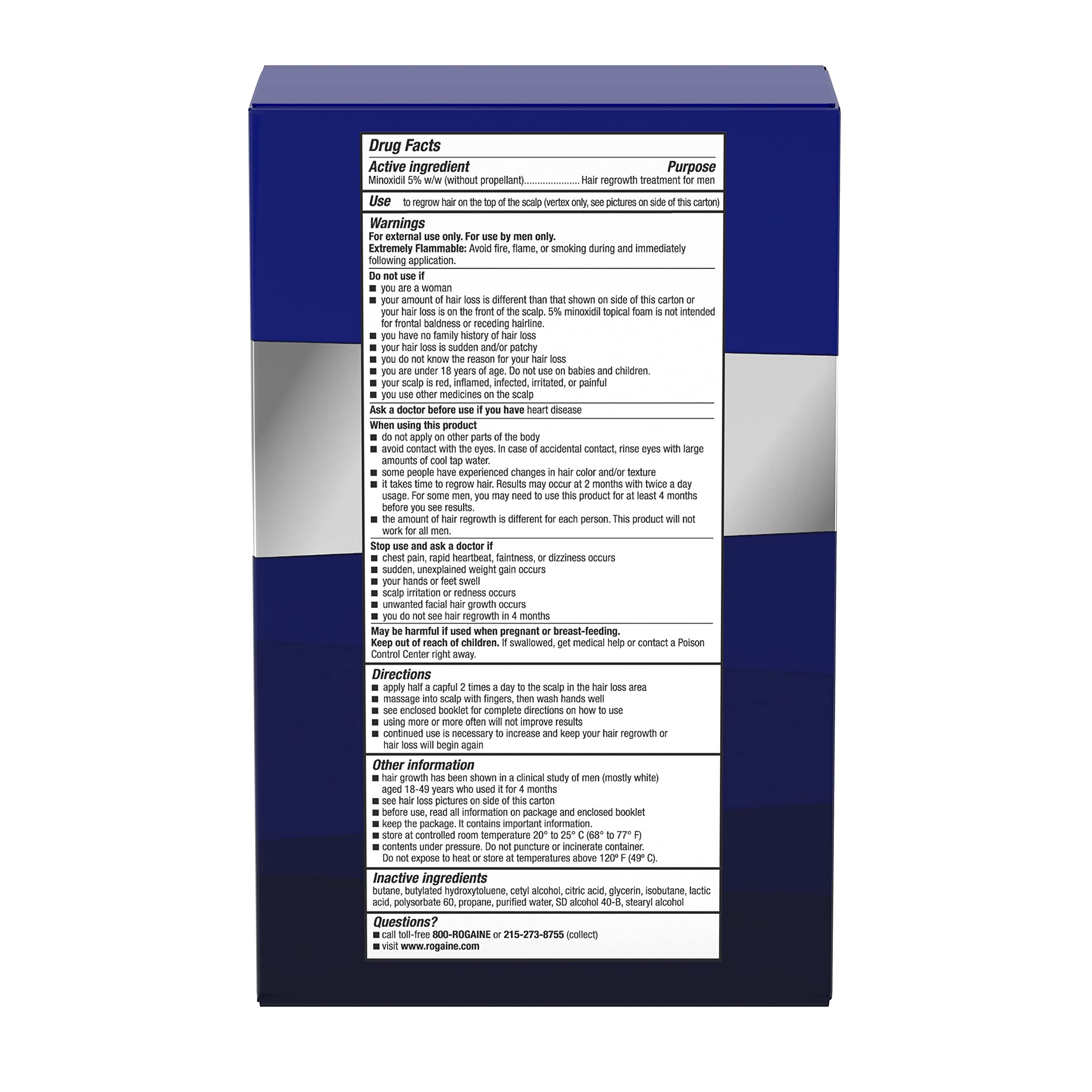 Men’s Rogaine 5% Minoxidil for Men Foam, Clinically Proven Regrowth for Thinning Hair, Topical Hair Loss Treatment, Unscented Topical Aerosol, Results in 8–16 Weeks, 3-Month Supply, 3 x 2.11 oz