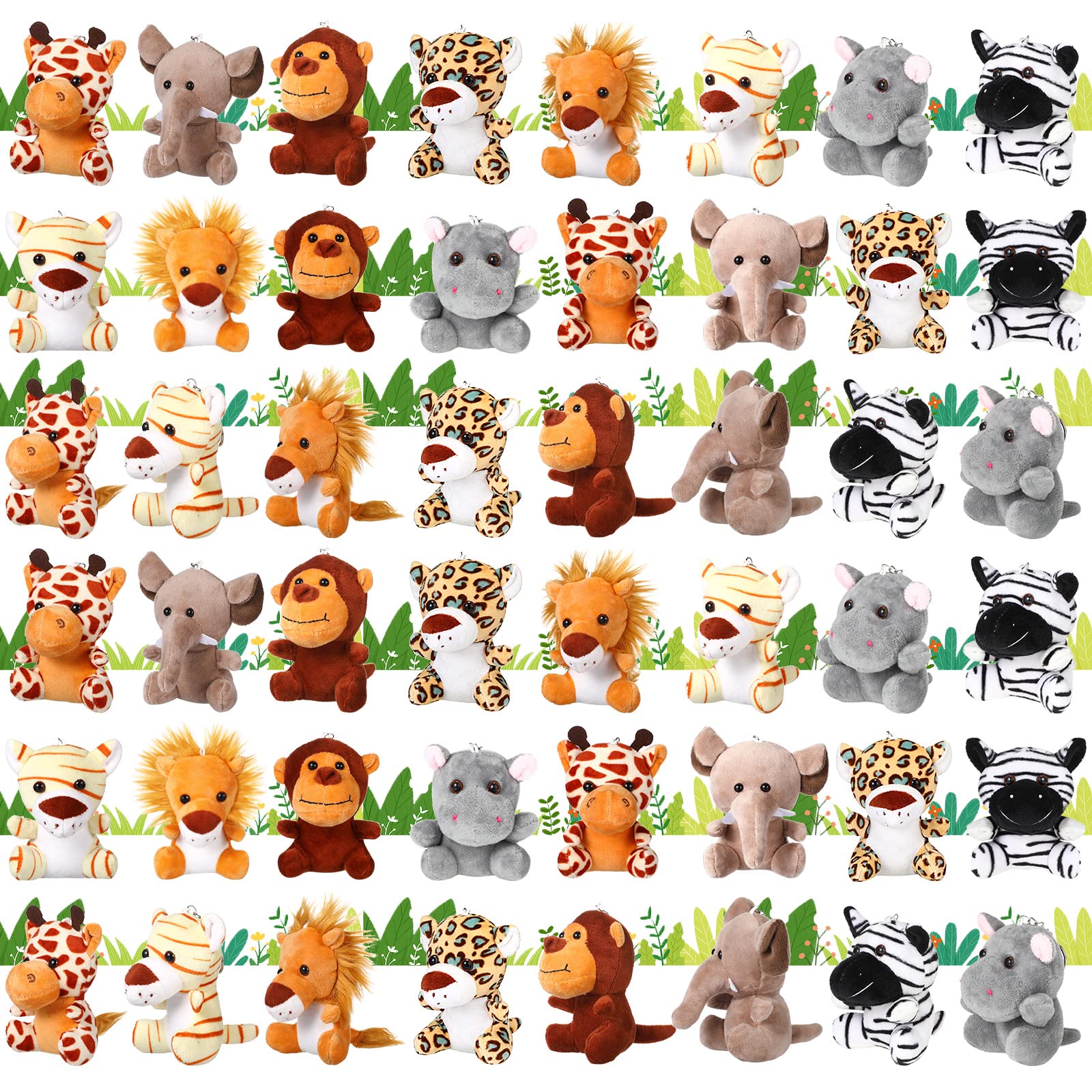 Photo 1 of 48 Pack Mini Plush Animals Toys Set 4.7 Inch Stuffed Animal Keychain Small Goodie Bag Fillers for Easter Hunts, Valentine, Carnival Prizes, Jungle Party