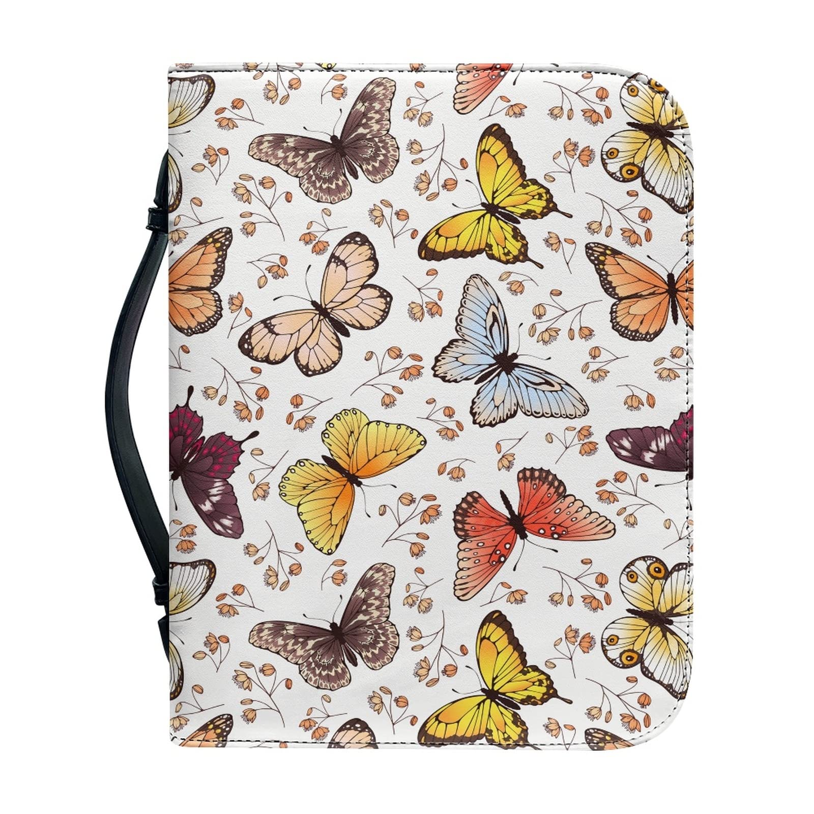 Kuiaobaty Colorful Butterflies Book Cover Faux Leather, Bible Carrying Cases with Handle, Notebook Case Fits Books Up to 12" 9" 2.41"