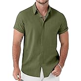 JEMITOP Men's Stretch Linen-Like Short Sleeve Button Down Shirts Summer Casual Beach Vacation Wedding Texture Shirt