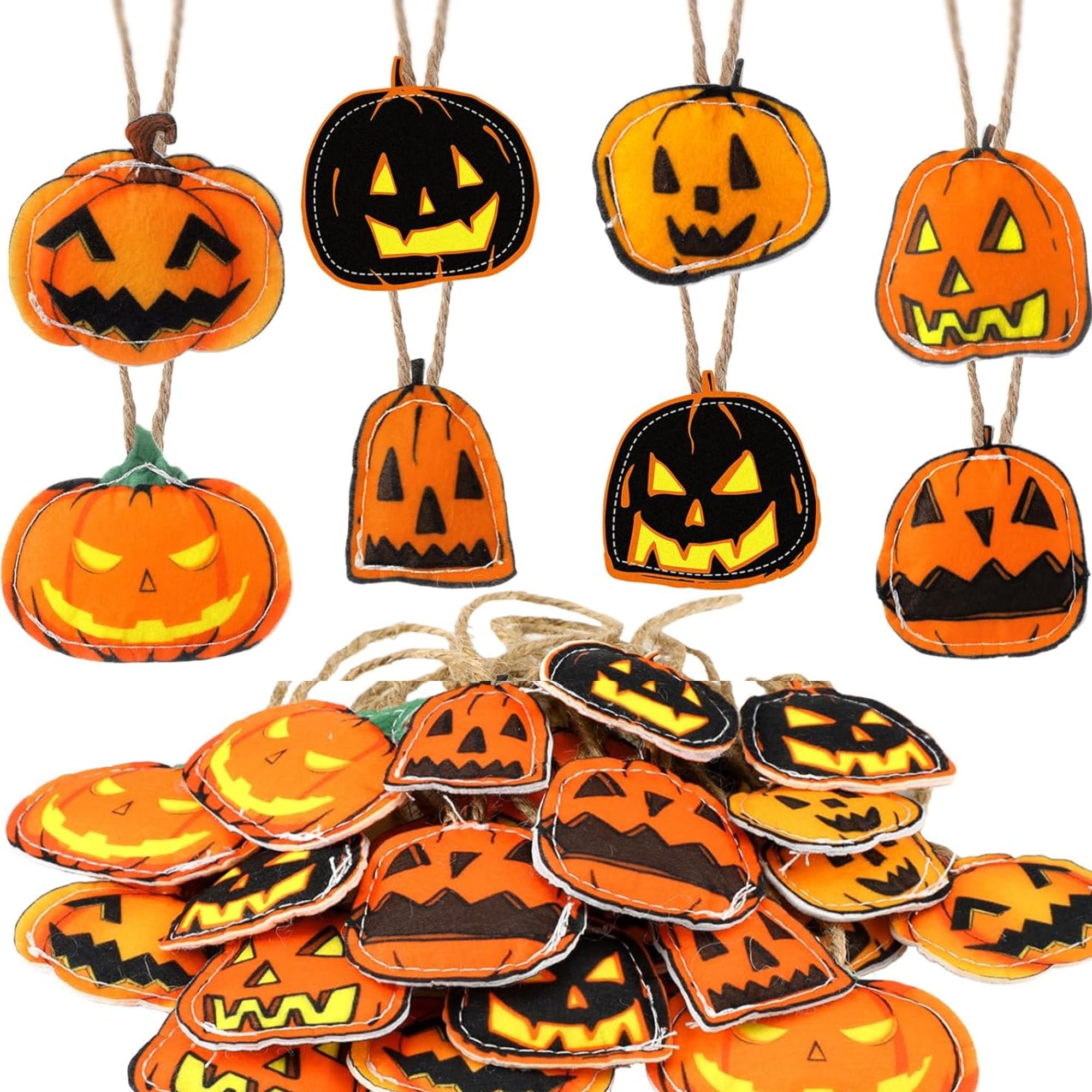 Photo 1 of 24 Pcs Halloween Pumpkin Hanging Ornaments Felt Halloween Tree Ornaments Decoration Orange Black Scary Pumpkin Decoration for Small Christmas Tree Party Decor Home Favors Supplies