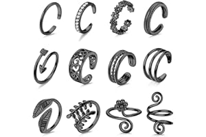 Sanfenly 12PCS Adjustable Toe Rings for Women Gold Silver Black Open Toe Rings Set Flower Arrow Leaf heart CZ Tail Pinky Band Rings Summer Beach Foot Jewelry Set