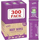 300 Pack Body Wipes Individually Wrapped(8" x 9.5"),Shower Wipes for Adults Bathing No Rinse,Personal Cleansing Wipes for Travel Gym,Bulk Deodorant for Homeless