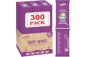 WOUSEDO 300 Pcs Body Wipes Individually Wrapped(8" x 9.5"),Shower Wipes for Adults Bathing No Rinse,Personal Cleansing Wipes for Travel Gym,Bulk Deodorant for Homeless