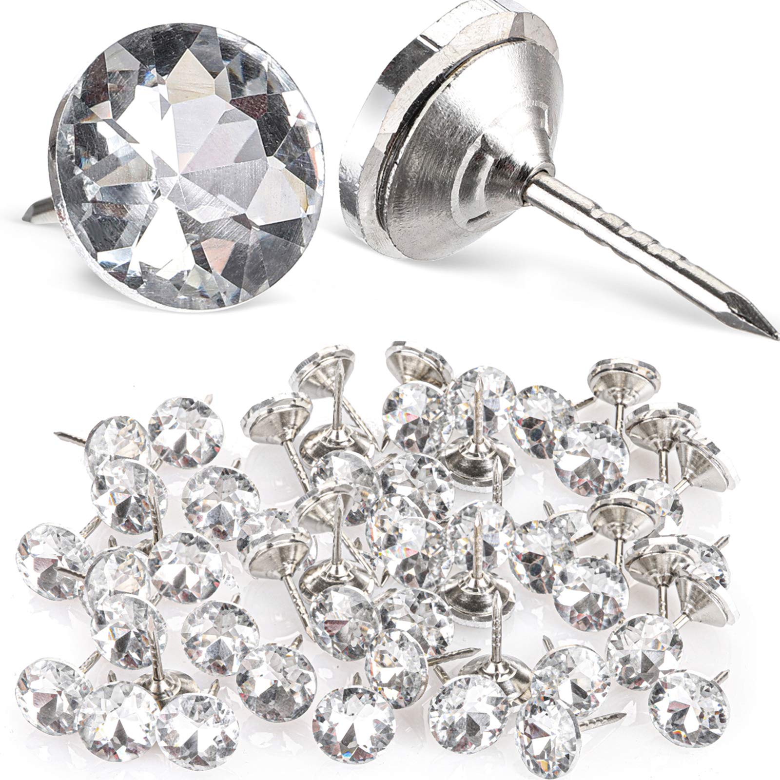 Photo 1 of Yopay 100 Pieces Diamond Crystal Upholstery Tacks for Furniture, Sew Nails Buttons Decorative Push Pins, 16mm Clear Sofa Bed Furniture Headboard Tacks Wall Decor, DIY Projects
