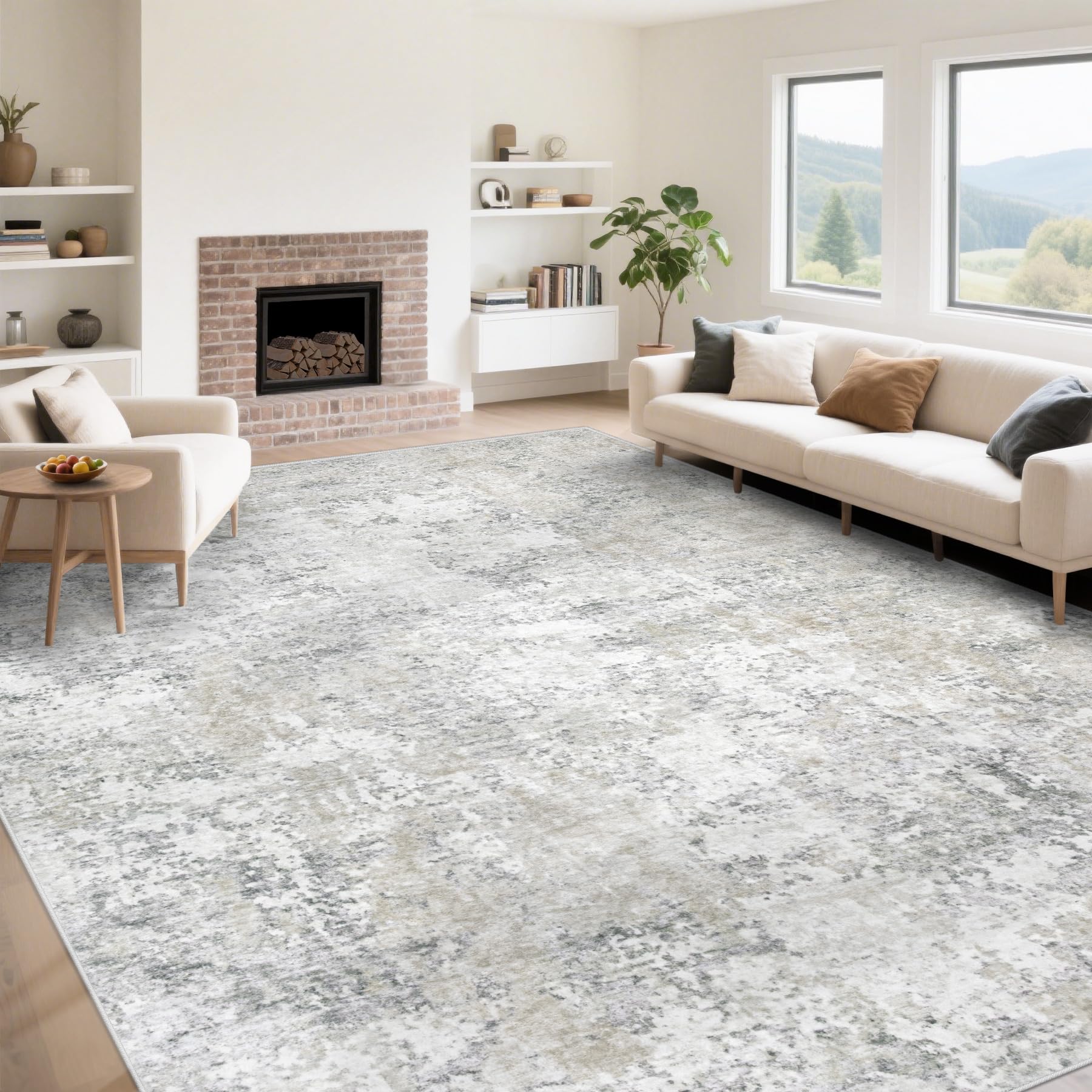 Photo 1 of 9x12 Area Rugs for Living Room, Washable Modern Abstract Large Area Rug Neutral Soft Non Slip Kids Rug Stain Resistant Indoor Carpet for Bedroom Dining Room Playroom Home Office(Beige Grey, 9'x12')