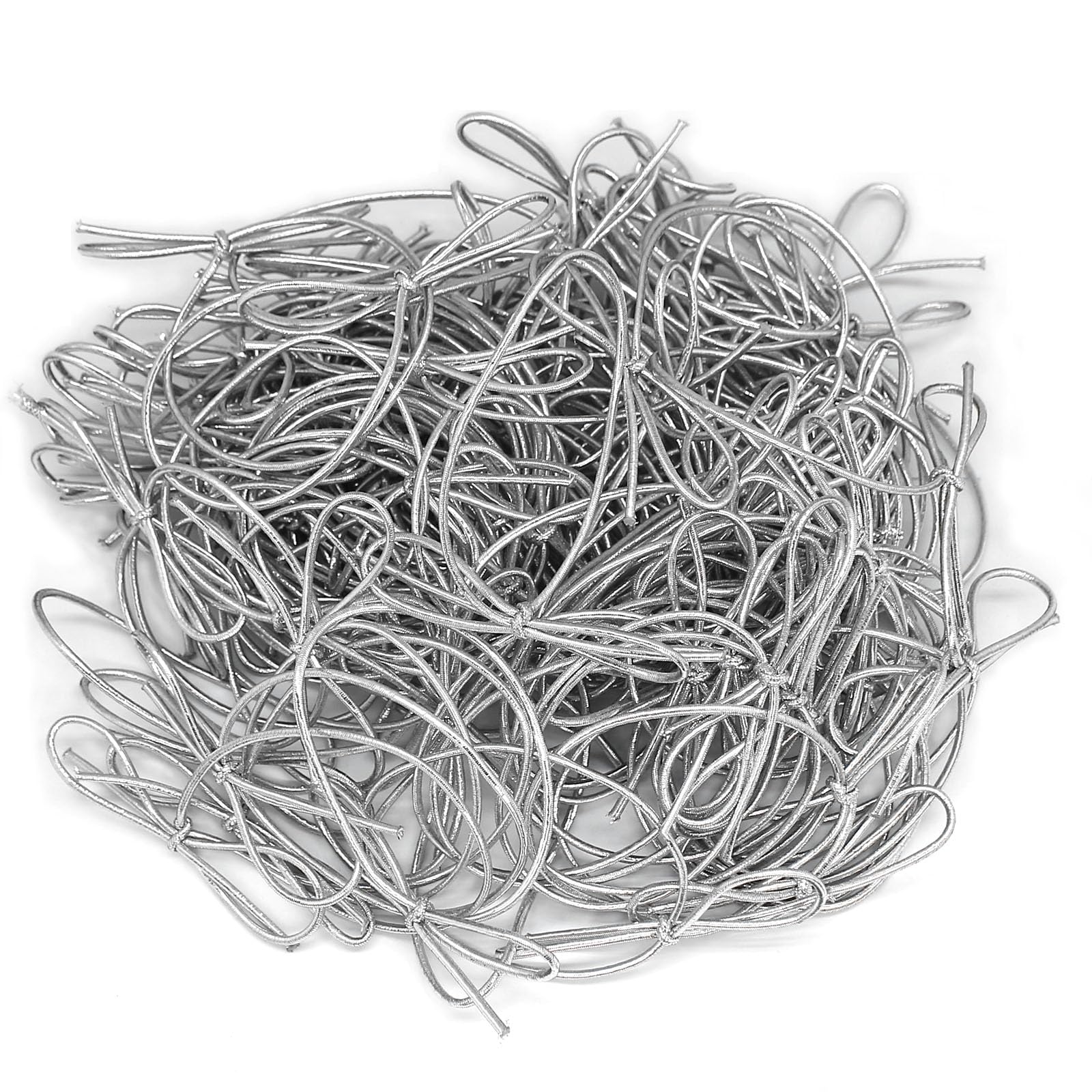 Photo 1 of OZXCHIXU 200 Pcs Stretch Loops Metallic Elastic Cord Pre Tied Ornament Strings Elastic Ribbon for Tags String Bows for Gift Wrapping Crafts Tags Boxes Bow (Silver, 8 inch/200pcs)