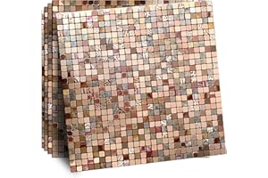 XUANINY Peel and Stick Backsplash Tiles for Kitchen, Bathroom,Fireplace,Self Adhesive Metal Aluminum Mosaic (11.81"x11.81") (5, Pink Copper Mix)
