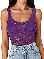 LYANER Women's Floral Lace Scallop Spaghetti Strap