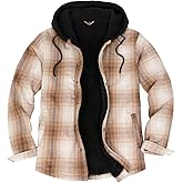 ZENTHACE Men's Sherpa Lined Flannel Shirt Jacket,Snap Button Down Winter Plaid Shacket with Hood