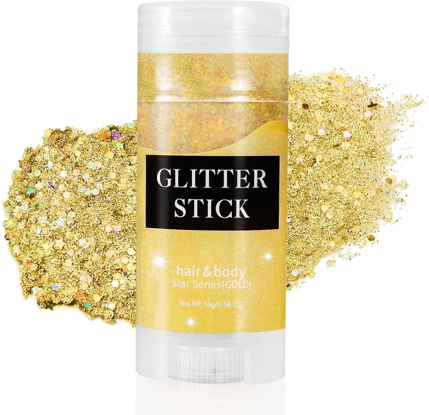 Go Ho Gold Body Glitter Stick,Rotating Mermaid Face Glitter Stick,Holographic Glitters for Face/Body/Hair/Eye,Sparkling Festival Accessories for Women