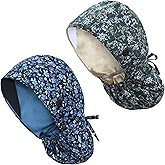 IRIS CRAFT Adjustable Cotton Scrub Cap with Button, Cotton-Lined Working Cap Sweatband, Elastic Bandage Tie Back One Size