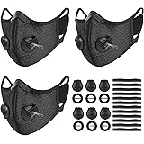 kungfuren 3 Sets Sports Facial Masks with Activated Carbon Filter, Cycling Mask with 6 Breathing Valve and 12 Soft Foam Padding for Walking Running Cycling