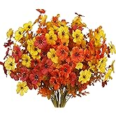 GhuaH 8 Pcs Fall Artificial Flowers for Outdoor Autumn Decoration Fake Fall Daisy Flower Silk Flowers Outside UV Resistant Faux Mums for Outdoors Planters Porch Garden Pots Window Fall Decor