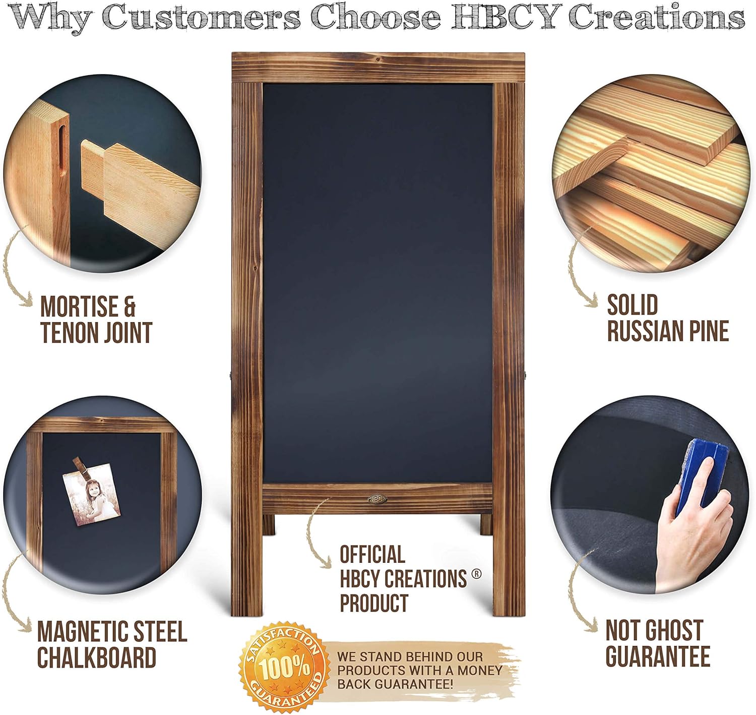 Rustic Magnetic A-Frame Chalkboard Sign/Extra Large 40" x 20" Free Standing Chalkboard Easel/Sturdy Sidewalk Sign Sandwich Board/Outdoor A Frame Chalk Board for Weddings & More! : Office Products