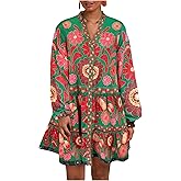 SOLY HUX Women's Floral Print Summer Short Dresses Boho Beach Long Sleeve Button Down Flowy Smock Dress