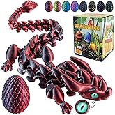 YVBBHE 3D Printed Dragon Eggs with Dragon Inside, Articulated Dragons Toy with Eyes, Mystery Crystal Fidget Animal Toys for Home Decor Executive Desk,Easter Basket Stuffers Gift for Kids(Red Black)