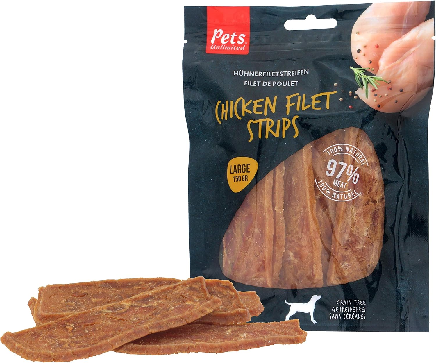 Rosewood Chicken Fillet Strips for Dogs - Made with Real Meat, Grain Free Chews, High Protein Dog Treats, By Pets Unlimited (150g) - Image 3