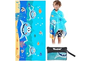 Touchat Beach Towel for Kids, Super Absorbent Quick Dry Cotton Beach Towel 24''x 48'', 300GSM Thick Soft Sand Free Cute Shark Beach Pool Swim Bath Travel Picnic Camping Towel for Boys Girls