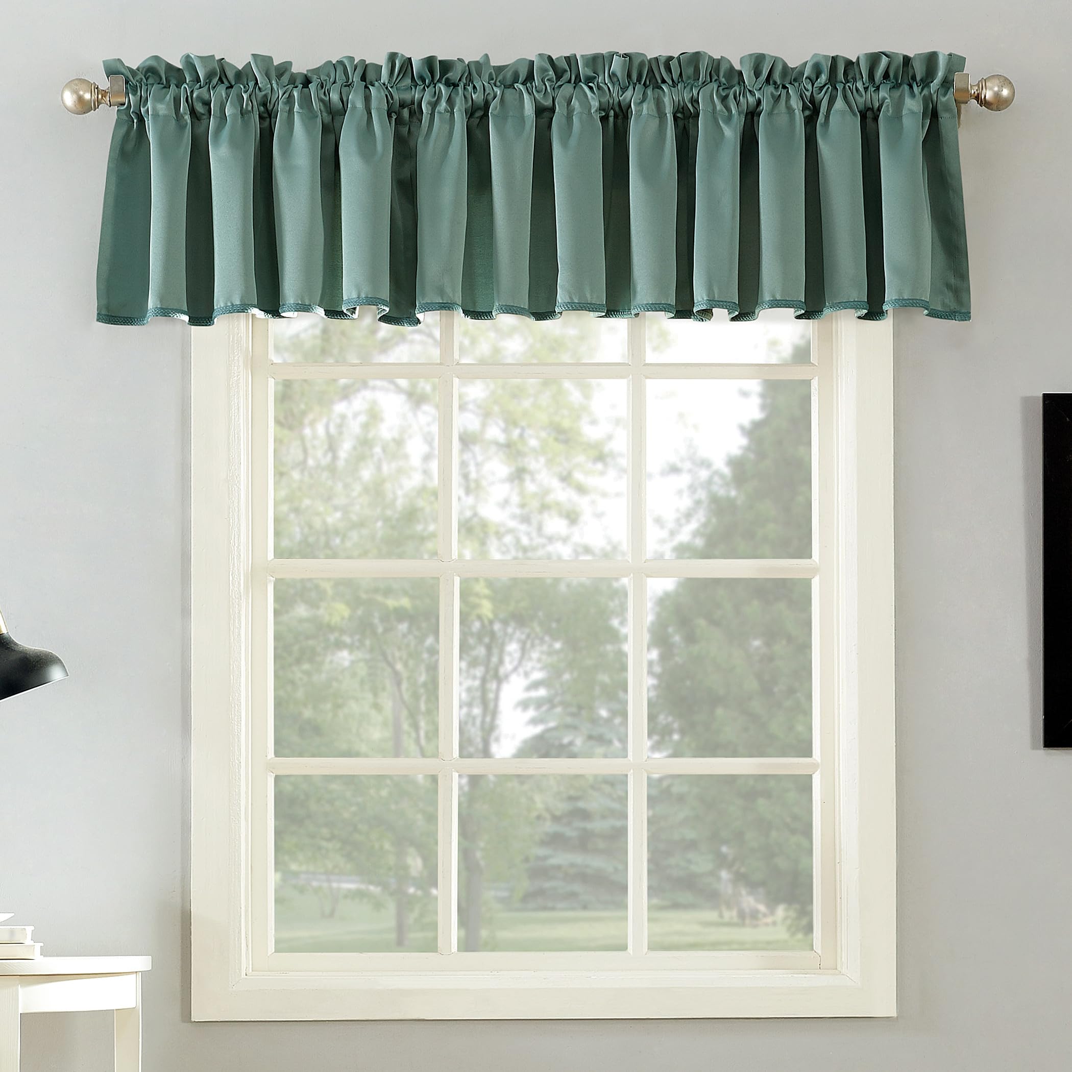Sun Zero Rod Pocket Curtain Valance, Thermal, Mineral Green, 18" W x 54" L (Pack of 1)
