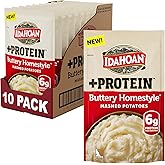 Idahoan Buttery Homestyle +Protein Mashed Potatoes | 4.6oz - Pack of 10 | Protein Packed | Real Idaho Potatoes and Butter | Rich and Creamy | Gluten-Free | Easy to Prepare Side Dish or Dinner Meal