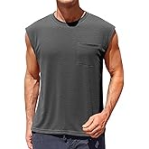 Runcati Mens Sleeveless Tank Tops Workout Cut Off Muscle Shirts Gym Casual Beach Summer Tee with Pocket