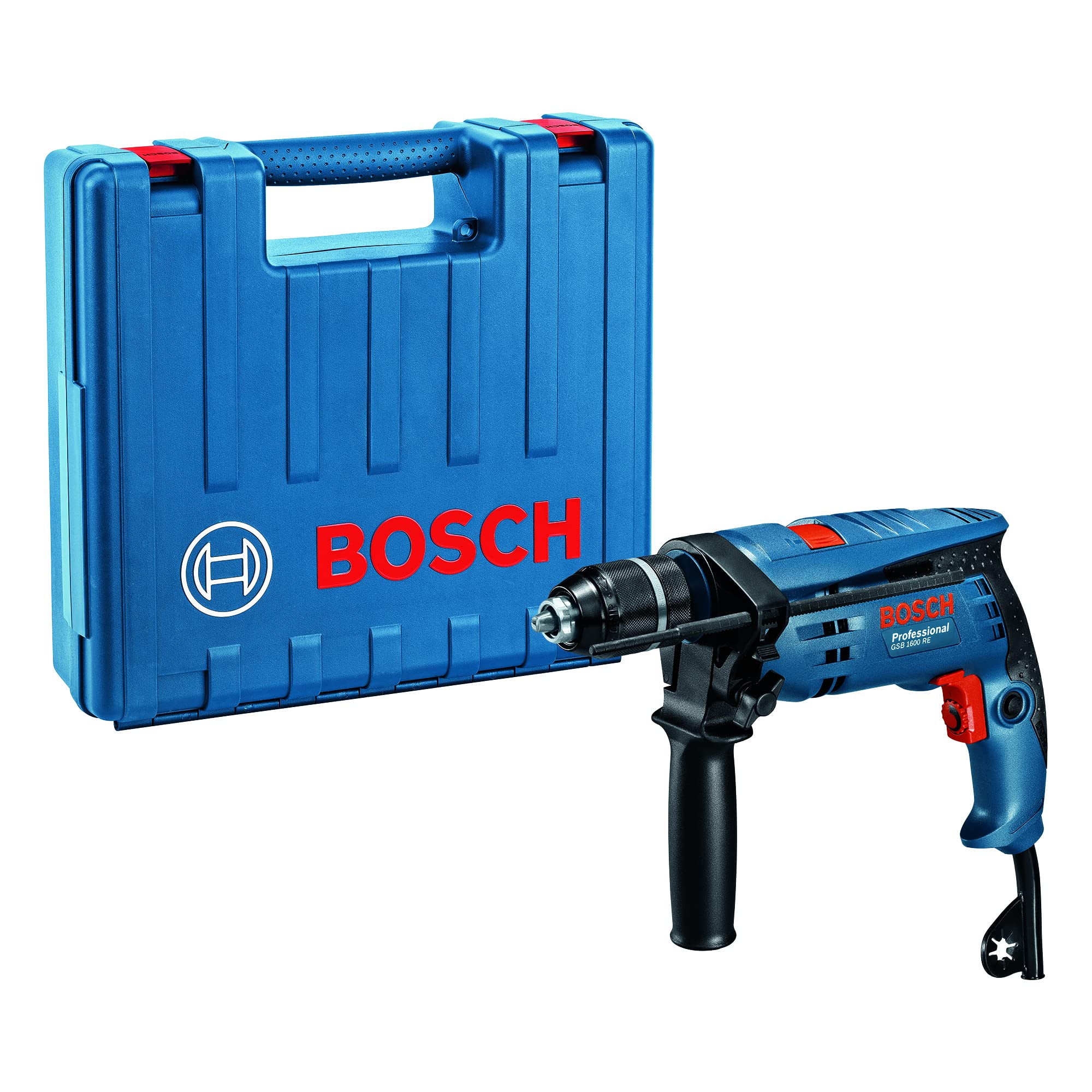 Bosch Professional Corded Impact Drill GSB 1600 RE (240V, 701W, incl. Keyless Chuck 13 mm, Depth Stop 210 mm, Carrying Case)