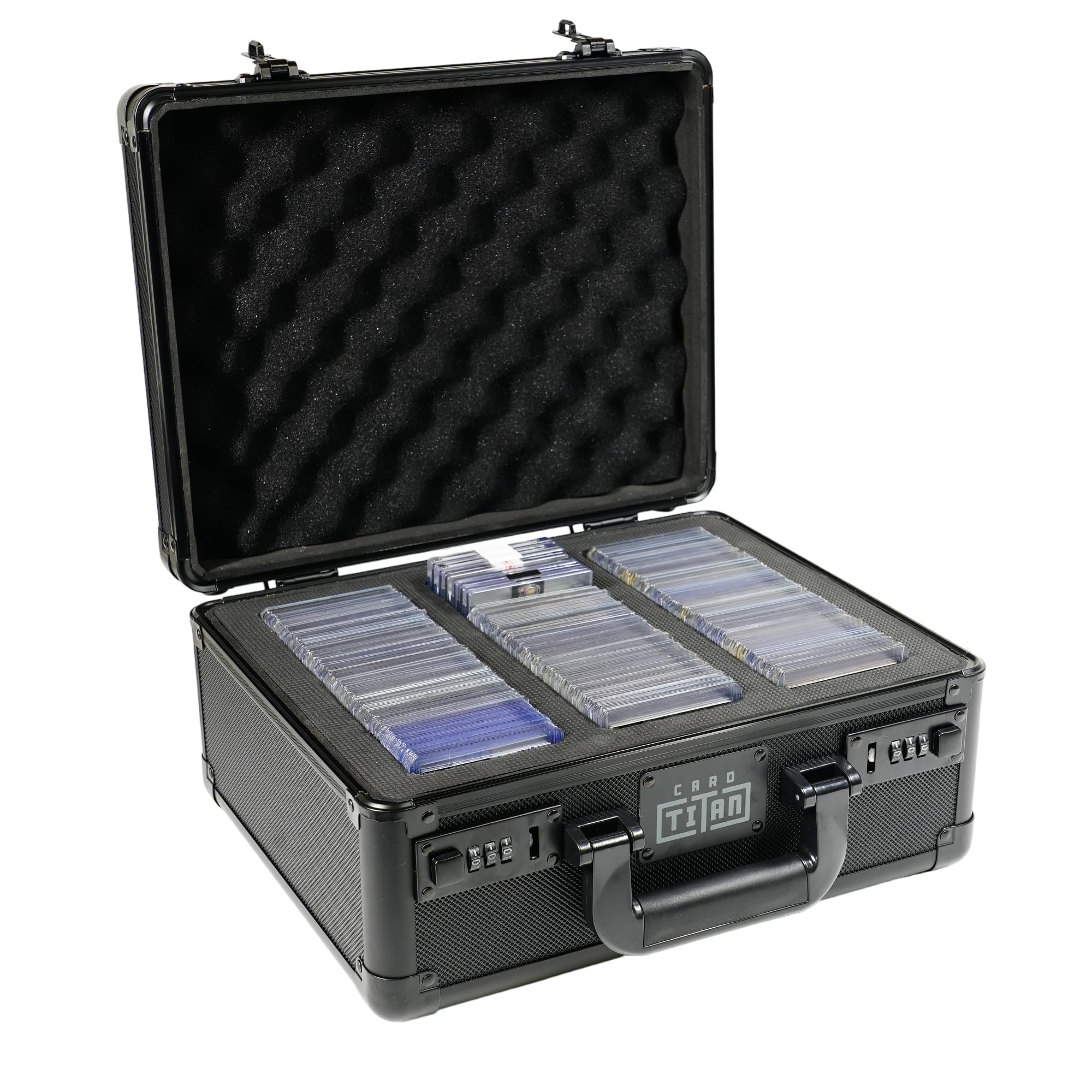 Photo 1 of Card Titan Card Safe 3 Row - Lockable Premium Trading Card Storage Case - Holds up to 345 Standard 35pt Top loaders - Sports Card Case with Laser Cut Foam Interior