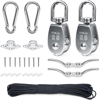 lesolar M25 Pulley Block Set 304 Stainless Steel 330lbs Swivel Rope Kit