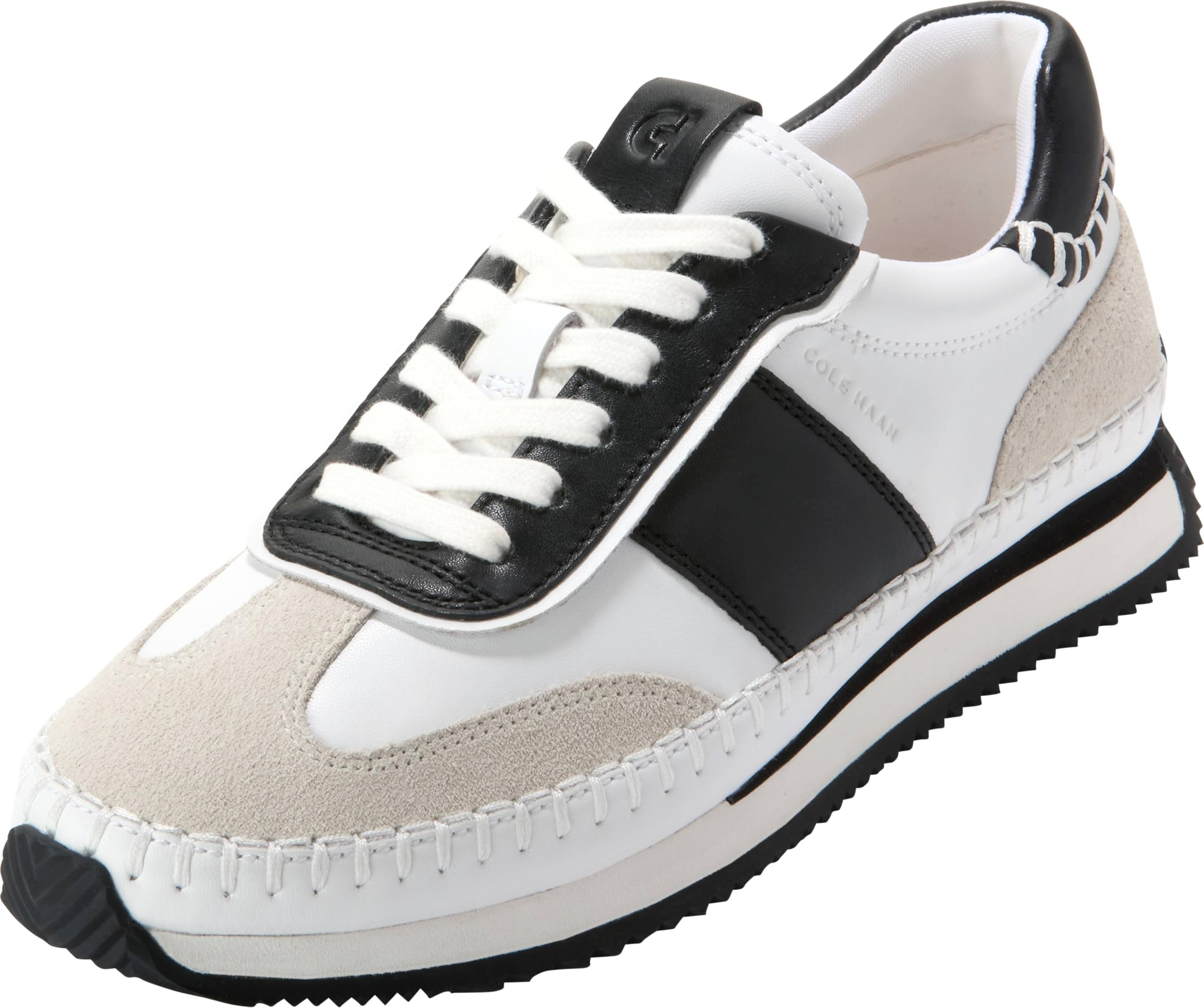 Cole Haan Women’s Grandpro Premier Runners, White/Black/Silver Bisuede/Black-White, 6-C US