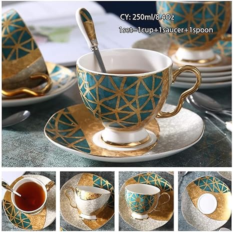 Amazon コーヒーカップ コーヒーカップソーサースプーンセット0ml高級セラミックマグカップトップグレード磁器ティーカップカフェパーティードリンクウェア Color Golden Age カップ ソーサー オンライン通販
