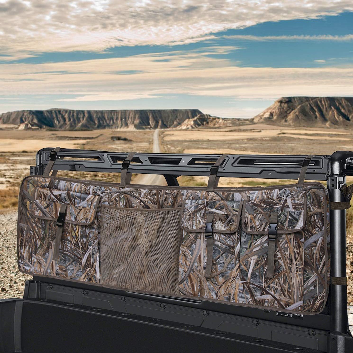 mydays Gun Rack for UTV,Double Gun Carrier Rifle Case Rear Storage Bag Roll Cage Cargo Organizer (Camo, L): Sports & Outdoors