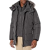 Andrew Marc Men's Gattica Down Parka Jacket With Removable Faux Fur Trimmed Hood and Bib