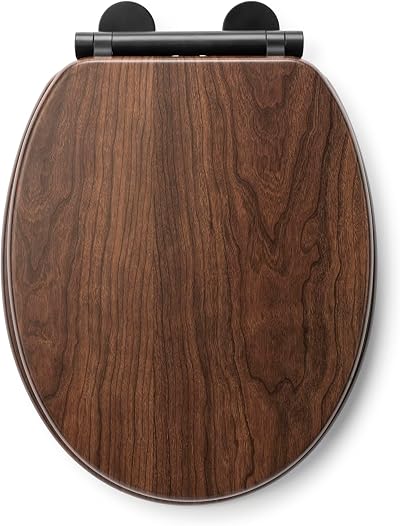 Croydex Soft Close Wooden Toilet Seat Walnut with Black Hinges