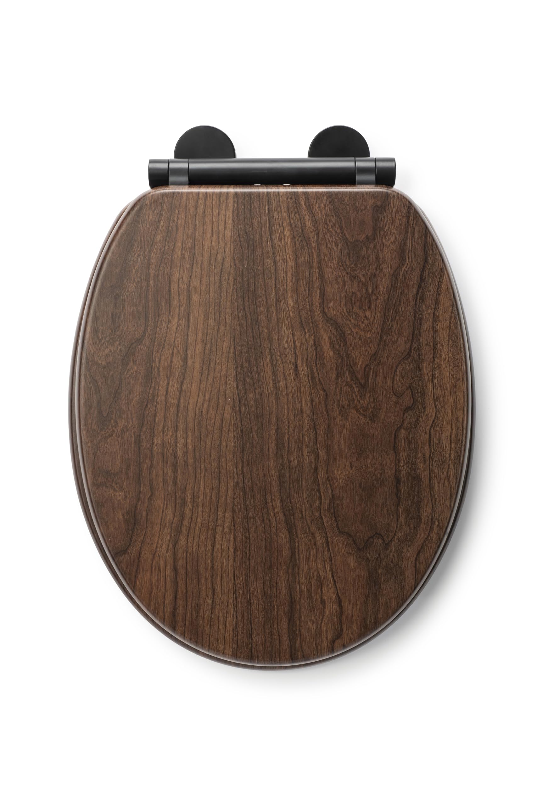 Croydex Soft Close Wooden Toilet Seat - Quick Release Button for Easy Cleaning and Adjustable Hinges with Top and Bottom Fixings Includes, Antibacterial Treated Surface (Walnut with Black Hinges)