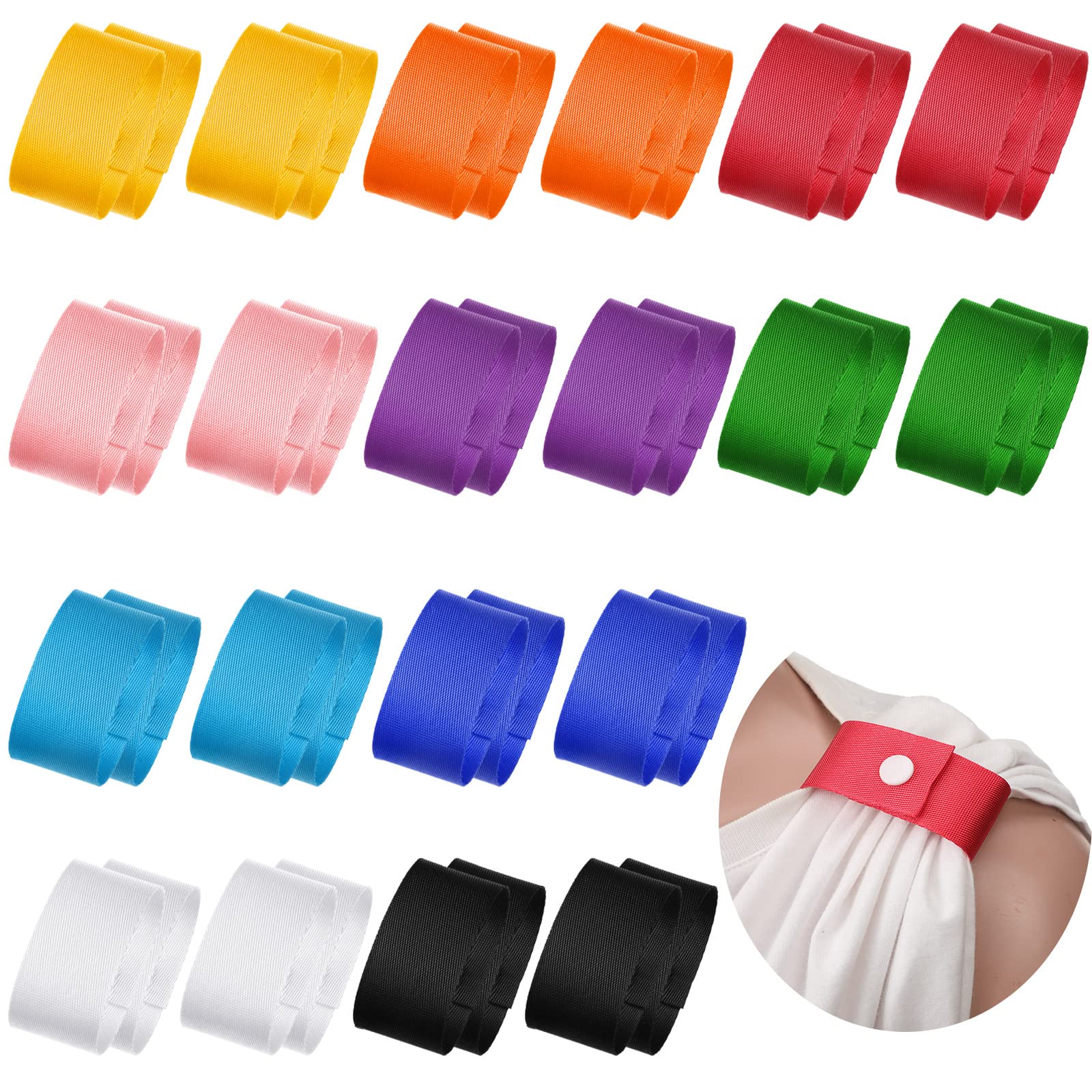 Photo 1 of Dingion 20 Pairs softball sleeve holders for women Sports t shirt sleeve Clips with Snaps Gymnastics Soccer Straps ties Scrunchies for Shirts, 10 Colors
